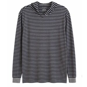 J.Crew‎ Mens Hoodie Navy Blue Grey Striped Long Sleeve Pullover Shirt M Coastal